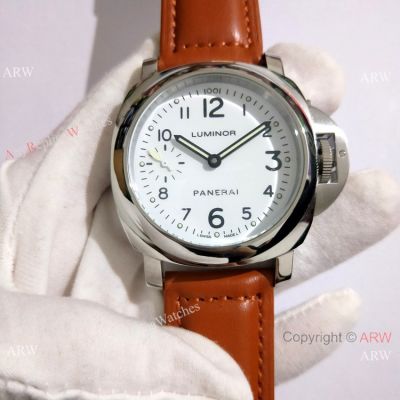 Copy Luminor Panerai White Dial Brown Leather Band Watch 44mm PAM00113